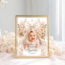Póster Bienvenida a Bautizo con Arco Floral Elegante y Pe