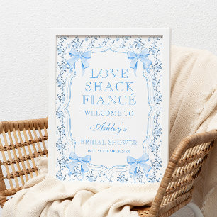Póster Bienvenida a Blue Bow Love Shack Fiance Bridal Sho