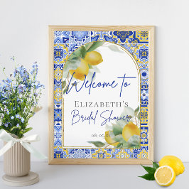 Póster Bienvenida a Blue Italian Tiles Arch Citrus Lemons