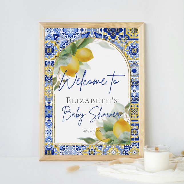 Póster Bienvenida a Blue Italian Tiles Arch Citrus Lemons (Subido por el creador)