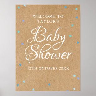 Póster Bienvenida a Blue Love Hearts Baby Shower / Sprink
