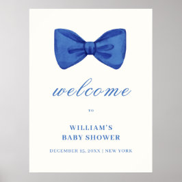 Póster Bienvenida a Blue Minimalista Bow Boy Baby Shower