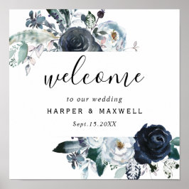 Póster Bienvenida a Boda de acuarela de la Marina Blanca 