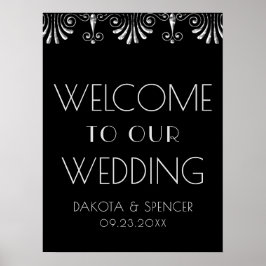 Póster Bienvenida a Boda de Art Deco Negro Roarin 20