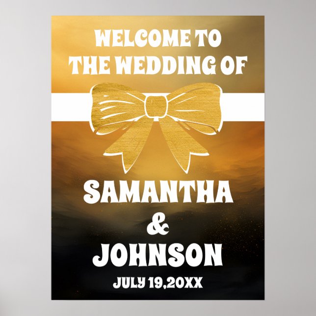 Póster Bienvenida a Boda de Black Gold Bow (Frente)