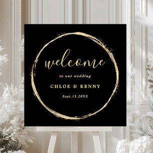 Póster Bienvenida a Boda de Círculo de Oro Rústico Negro