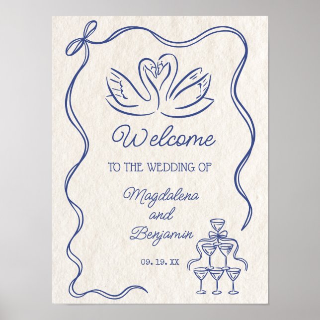 Póster Bienvenida a Boda de cisnes azules de la Marina de (Frente)