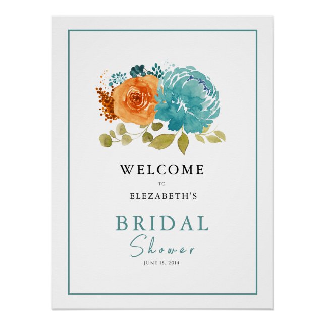 Póster Bienvenida a Boda de ducha de novia Naranja quemad (Anverso)