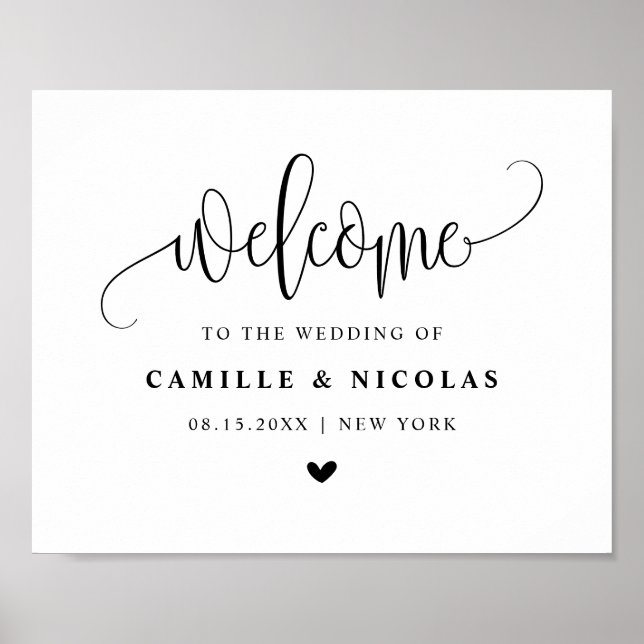 Póster Bienvenida a Boda de escritura de caligrafía de Bo (Frente)