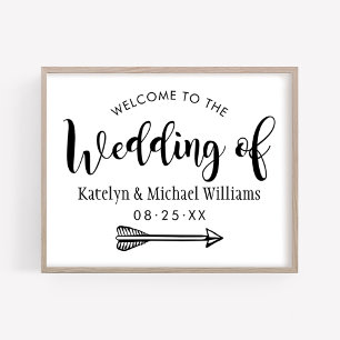 Póster Bienvenida a Boda de escritura manuscrita moderna 