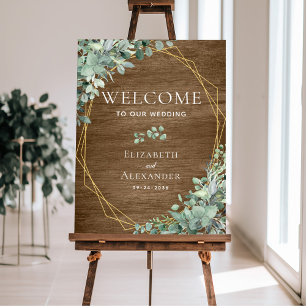 Póster Bienvenida a Boda de Eucalipto Botánico de Madera