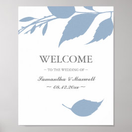 Póster Bienvenida a Boda de Fall Foliage Dusty Blue Leave