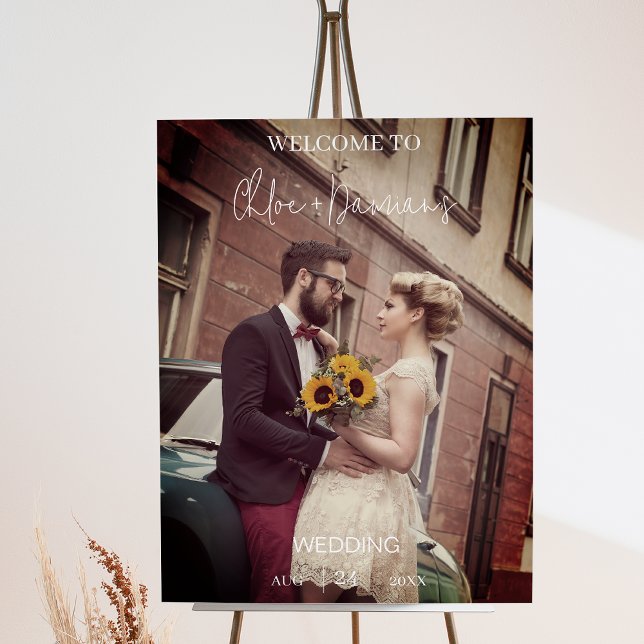 Póster Bienvenida a Boda de filtro fotográfico minimalist (Having a vintage style wedding? This wedding welcome sign applies a vintage filter to your photo.)