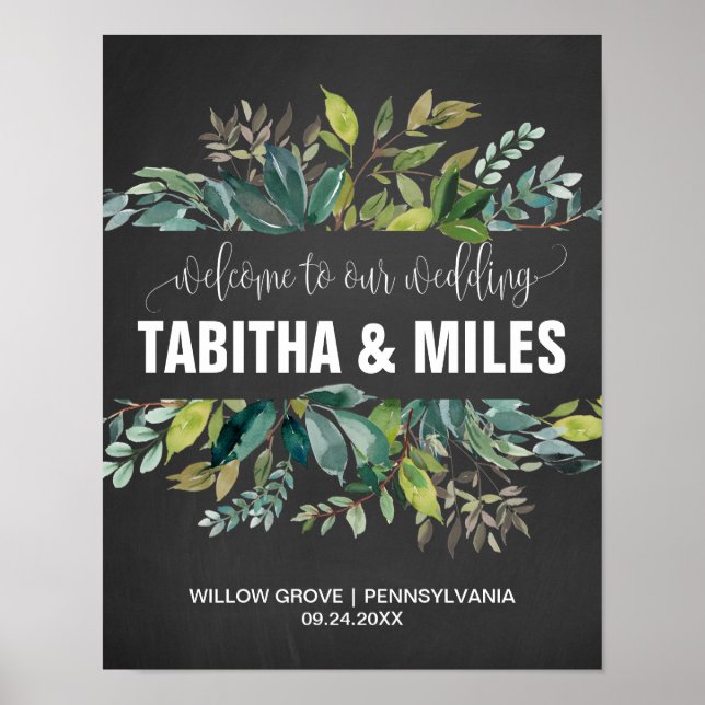 Póster Bienvenida a Boda de Foliage de Chalkboard (Frente)