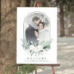 Póster Bienvenida a Boda de fotografía con arcos de flore<br><div class="desc">Este cartel de bienvenida boda (poster) muestra su foto en un marco abovedado,  un ramo de flores de algodón con vegetación invernal. Para una personalización más avanzada de este diseño,  haga clic en el BOTÓN HERRAMIENTA DE DISEÑO AZUL. También están disponibles los elementos coincidentes.</div>