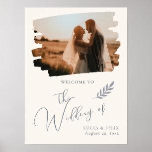 Póster Bienvenida a Boda de fotografía con hojas modernas