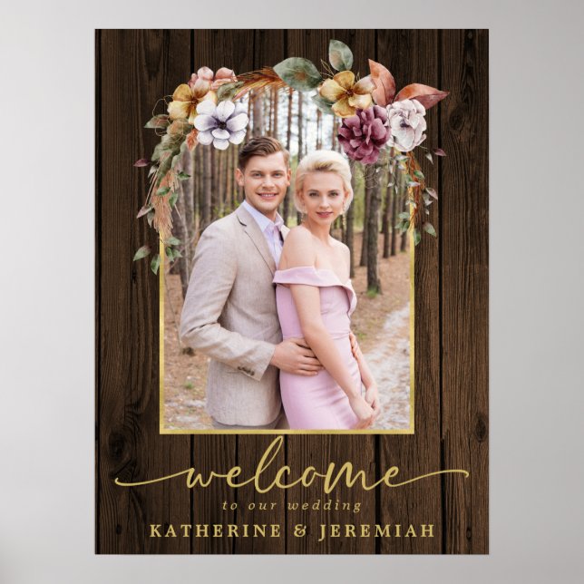 Póster Bienvenida a Boda de fotos de Arco Floral de Mader (Frente)