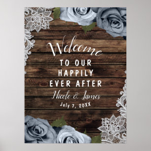 Póster Bienvenida a Boda de fotos de Rosas Rústicos de Ma
