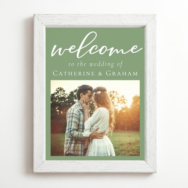Póster Bienvenida a Boda de fotos de Sage Green Engagemen (Subido por el creador)