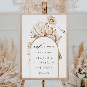Póster Bienvenida a Boda de Grass Wild Boho Protea Pampas