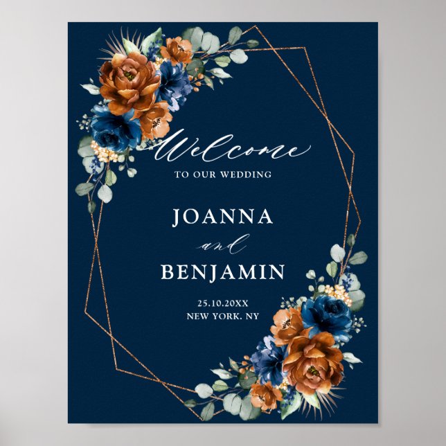 Póster Bienvenida a Boda de la Marina de Terracotta Blue  (Frente)