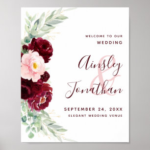 Póster Bienvenida a Boda de la moderna vegetación floral 