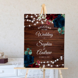 Póster Bienvenida a Boda de Madera Rústica de Marsala y M