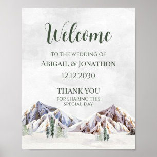 Póster Bienvenida a Boda de Montaña de Invierno Rústica