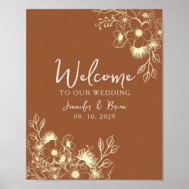 Póster Bienvenida a boda de naranja quemada
