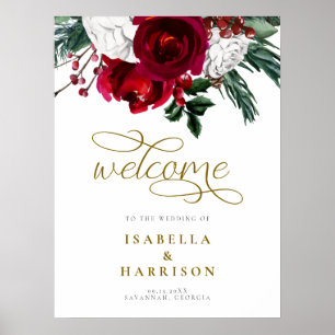 Póster Bienvenida a Boda de Navidades florales de Borgoña