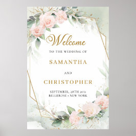 Póster Bienvenida a boda de oro de rosas rosas rosas rosa