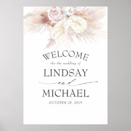 Póster Bienvenida a Boda de Pampas Grass y White Anthuriu