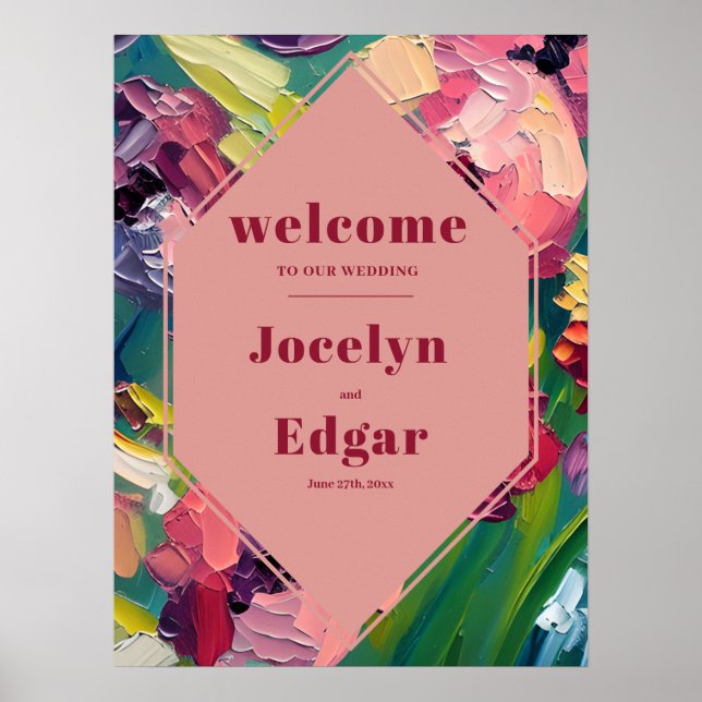 Póster Bienvenida a Boda de pintura de aceite Deco Groovy (Frente)