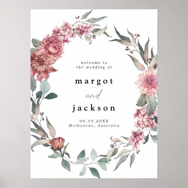 Póster Bienvenida a Boda de Rubor Rústico Dusty MARGOT (Frente)