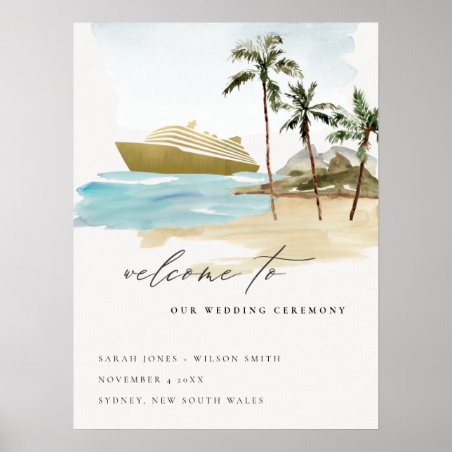 Póster Bienvenida a Boda de Rustic Seascape Beach Cruise  (Frente)