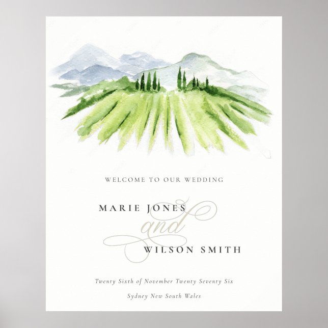 Póster Bienvenida a Boda de viñedos Rustic Green Winery V (Frente)
