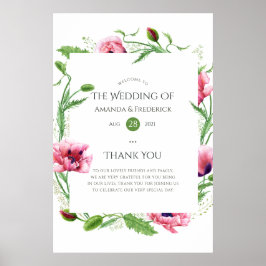 Póster Bienvenida a Boda de Watercolor Poppies Rosa