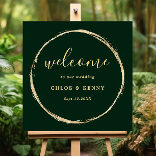 Póster Bienvenida a Boda del Círculo de Oro Rústico Verde