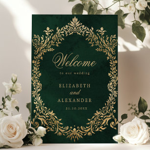 Póster Bienvenida a Boda del Ornato Victoriano de Oro Esm