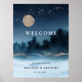 Póster Bienvenida a Boda del paisaje acuático de la noche