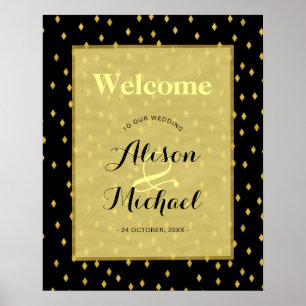 Póster Bienvenida a boda del patrón de diamante negro de 