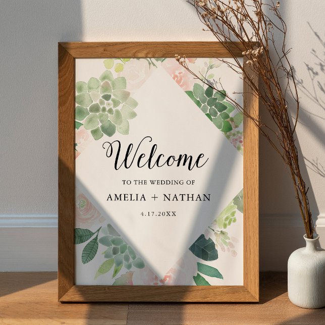 Póster Bienvenida a Boda DEVON Succulent Greenery 18x24 (Subido por el creador)