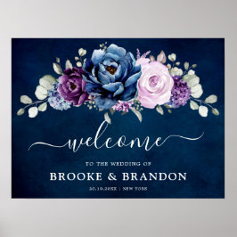 Póster Bienvenida a Boda Dusty Blue Purple Navy Lilac Blo