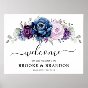 Póster Bienvenida a Boda Dusty Blue Purple Navy Lilac Blo