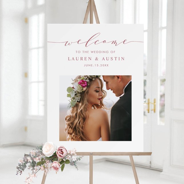 Póster Bienvenida a Boda elegante Rosa con guión dorado (Subido por el creador)