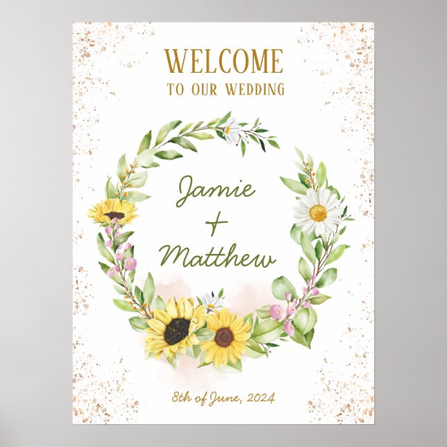 Póster Bienvenida a Boda feliz verano otoño de la guirnal (Frente)