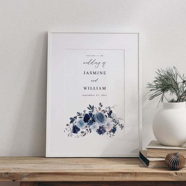 Póster Bienvenida a Boda Floral Azul y Marina (Subido por el creador)