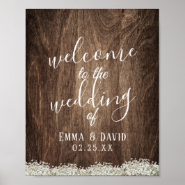 Póster Bienvenida a Boda floral de aliento de bebé rústic