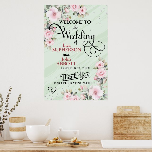 Póster Bienvenida a Boda Floral de bonito (Cocina)