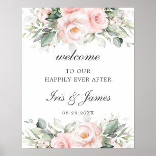 Póster Bienvenida a Boda Floral de color rosa rosa de Rub